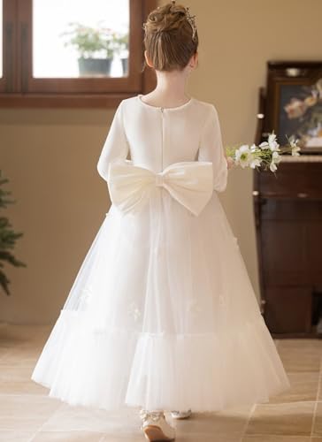 Girls Velvet Dress Lace Tulle Flower Girl Dresses for Wedding Long Sleeves Princess Pageant Party Gown 2-14 Years3