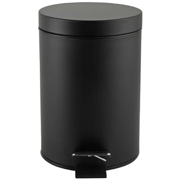 Beldray LA038098BLKFEU7 Bathroom Pedal Bin – Small Round Stainless Steel Sanitary Waste Bin For Bedroom, Office, Kitchen, Toilet, Soft Close Rubbish Bin, Removable 3L Inner Bucket, Carry Handle, Black