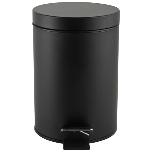 Beldray cubo de baño con pedal 3 L - papelera pequeña redonda de acero inoxidable, tapa de cierre suave, cubo interior extraíble, ideal para baño, dormitorio u oficina, negro