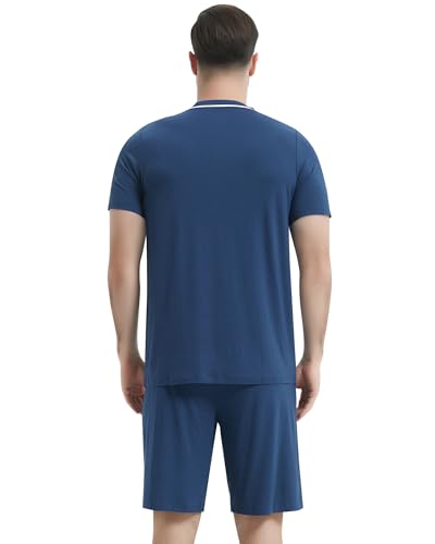 Image of NACHILA Pajamas Set for Men-Viscose Made from Bamboo, Short Sleeve Sleepwear Cool Pjs with Shorts Pants Soft Loungewear
