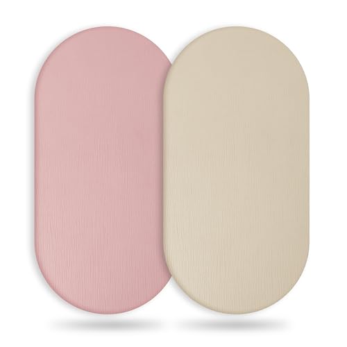 Image of Yoofoss Baby Bassinet Sheets Girl Boy, 33''X17'' Muslin Bassinet Sheet 2 Pack Bassinet Mattress Sheets Fit for Rectangle, Round, Oval, Hourglass Mattress, Cotton Soft Breathable