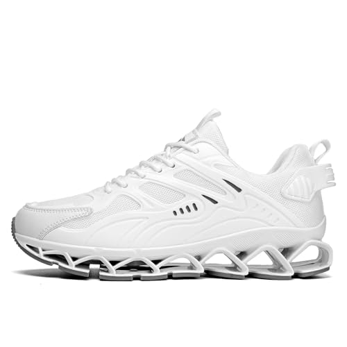Image of Mens Walking Shoes Blade Fashion Sneakers Casual Lace up Tennis Running Athletic Sport Trainers Zapatillas para Hombre White