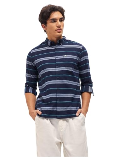 Image of THE BEAR HOUSE Men's Cotton Striped Slim Fit Casual Shirt