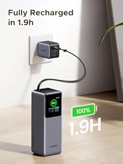 UGREEN Nexode Power Bank Fast Charging 20000mAh 165W Built-in Retractable USB C Cable 3-Way Output Laptop Portable Charger 100W Input Battery Pack Compatible with Dell, HP, iPad, iPhone Air/17/16