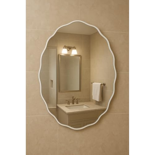 Image of Frameless Oval Shape Beveled Wall Mirror - 24x18 Inch | Glass Mirror for Wall Decoration | Unframed Decorative Vanity Mirrors for Bathroom, Living Room, Wash Basin, Bedroom