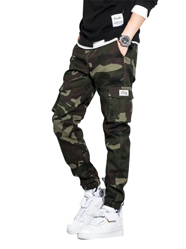 OYOANGLE Men's Camo Casual Joggers Pants Tapered Streetwear Pant Work Hiking Pants with Pockets