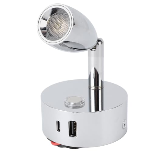 Acouto Lámpara de Lectura de RV, 3 de Color Touch Interruptor de Táctil Dimmable LEDE Look Light, Puerto USB, para Habitaciones de Casas Rodantes, Cabañas de Yates (CR Plateado)