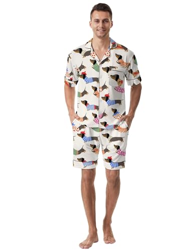 Men Pajamas Sets Shark Short Sleeve Sleepwear Button-Down PJs Sets Two-Pieces Loungewear with Pockets3