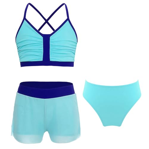 Kids Girls 3Pcs Bikini Sets Solid Color X Back Swim Crop Top Bottom Brief Bathing Suits