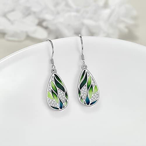 925 Sterling Silver Green Leaf Earrings Sunflower Dangle Blue Lotus Earrings for Women Enamel Jewelry Birthday Gifts4