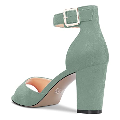 Castamere Women Chunky Block Mid Heel Peep Open Toe Ankle Strap Sandals 8.5CM Heels3