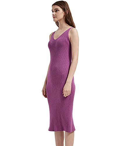 Image of Women's Sleeveless Sweater Dress Knit Slim V Neck Bodycon Midi Stretchable Elasticity Slim Fits