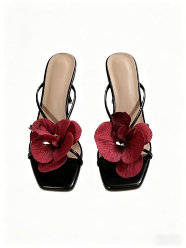 Image of MakeMeChic Women's Open Toe Floral Kitten Heels Flower Summer Beach Sandals