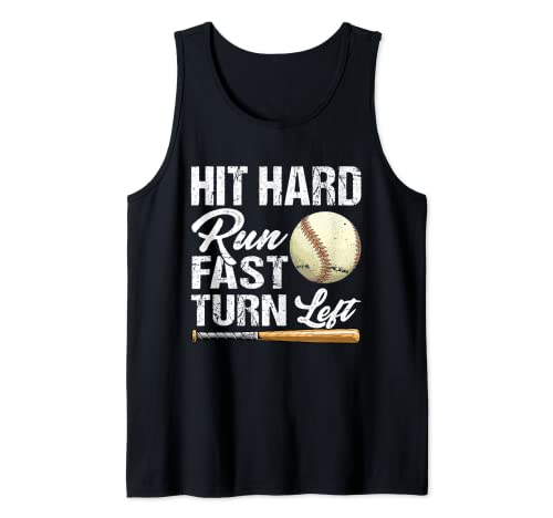 Retro Hit Hard Run Fast Turn Left Baseball Softball Fans Tank Top