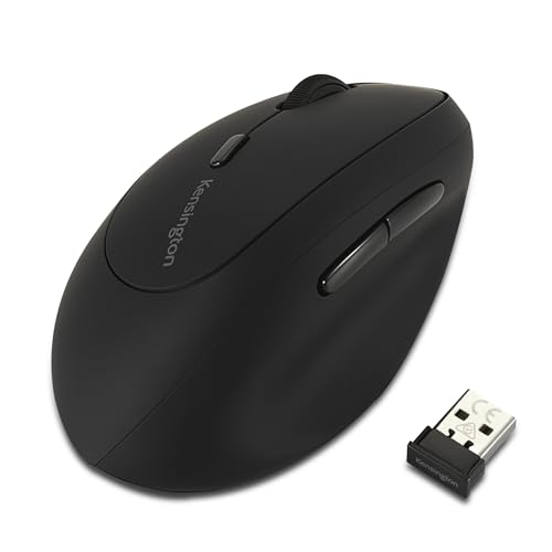 Kensington Pro Fit Ergo Kabellose Maus für Linkshänder, Computermaus mit Ergonomischem Design für Linkshänder, 6-Tasten-Steuerung und USB-Anschluss, Schwarz, K79810WW
