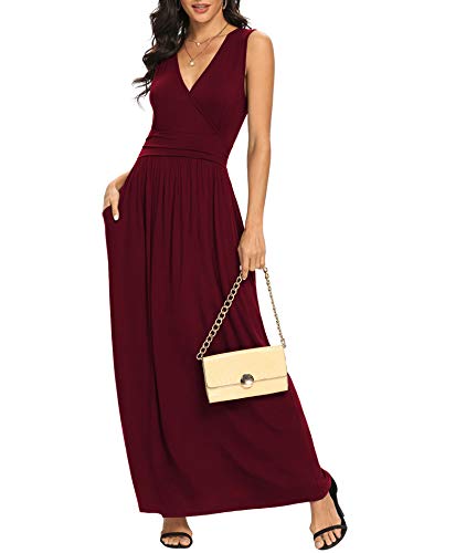 Image of LILBETTER Women Sleeveless Deep V Neck Loose Plain Long Maxi Casual Dress