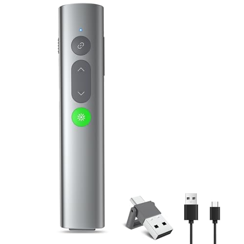 Wireless Presenter für Präsentationen Fernbedienung Powerpoint, 2.4GHz USB-C Präsentation Fernbedienung Präsentator Pointer Präsentationspointer für Windows Mac Linux (Grünes Licht - Hyperlink)