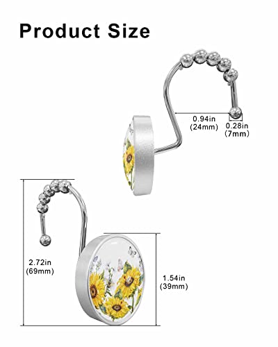 Decorative Shower Curtain Hooks 12Pcs Sunflower Butterfly Park Crystal Glass Design Shower Curtain Rings Stainless Steel Rustproof Shower Curtain Hangers For Bathroom Toilet Closet #TOP5