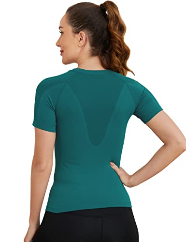 Image of MathCat Short Sleeve Workout Tops for Women, Seamless Women's Compression Shirt, Yoga Running Athletic Shirts Soft Gym Tops