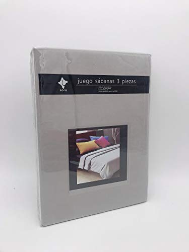 LEYENDAS Juego SABANAS 3 Piezas Liso 15 Color,100% Poliester (Gris, 150_x_200_cm)