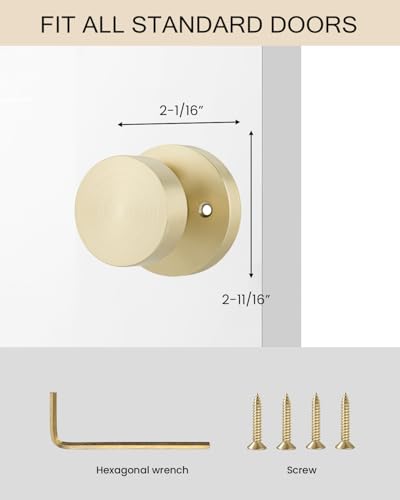Image of Haidms Brushed Gold Door Knobs Dummy- Single-Side Decorative Door Knob for Closet, Pantry & French Doors, Non-Turning Round Ball Design(1 Pack /2 Pieces)