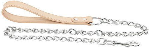 CHAPUIS SELLERIE SLA058 Correa de perro - Cadena trenzada de acero de 4 mm de diámetro - Asa de cuero natural - Largo 1 m - Talla XL
