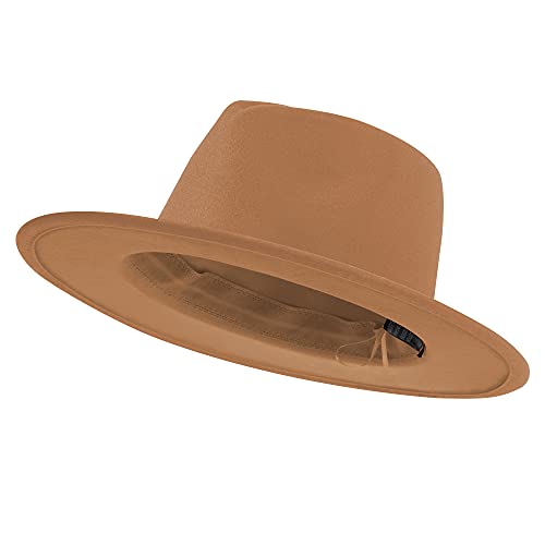 Image of jingsha Fedora Hats for Men & Women Wide Brim Fedora Felt Panama Hat Men's Dress Hats with Belt Buckle