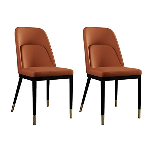 SJIALEN Kitchen Chairs Set of 2, Carbon Steel Frame Living Room Accent Chairs Faux Matte PU Leather Upholstered Back Dining Chairs Kitchen Chair (Color : Orange)