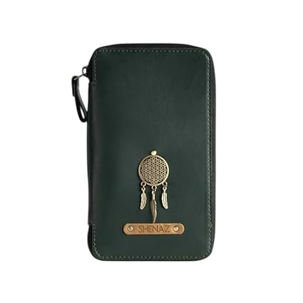 Image of Personalized Leather Passport Holder | Custom Travel Wallet with Zipper, Name & Charm | Durable Genuine Leather Organizer for Travel Documents & Cards (Green)