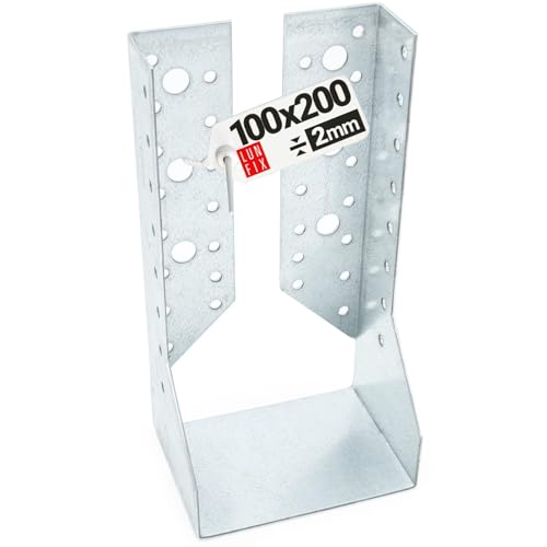 Soporte para vigas de madera 100x200mm galvanizado 2mm tipo B, conector metálico reforzado para estructuras, escuadras y soportes resistentes para carpintería exterior e interior, Lun Fix
