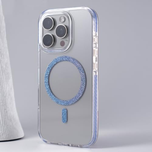 Coque silicone iPhone 14 magnétique transparente charge sans fil bleue