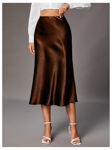 Floerns Women's Elegant High Waist Midi Skirt Satin Fishtail Hem Business Casual Skirts2