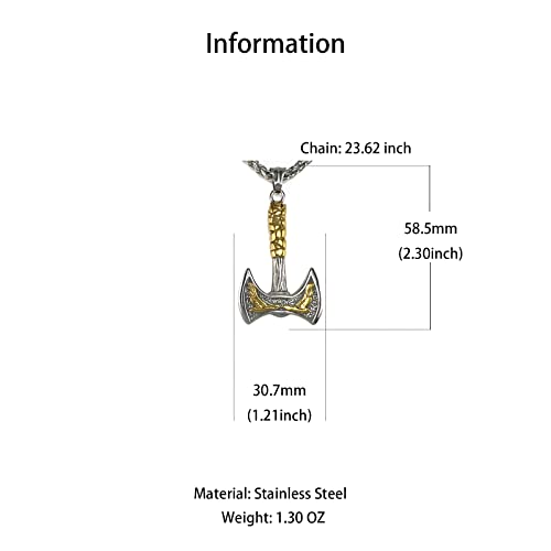Fancy-J Norse Vikings Axe Talisman Mens Necklaces Stainless Steel Chain For Men And Women Norse Mythology Gifts Pagan Viking Thor Axe Amulet Pendant Vikings Valhalla Jewelry For Men #TOP3
