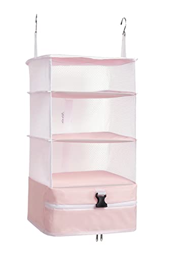 ELEZAY Hanging Packing Cubes Portable Closet Shelves Travel Collapsible Compression Garment Organizer for Carry-on Luggage Suitcase with Breathable Perforated Material Large_11.8 * 11.8 * 24 in, Pink