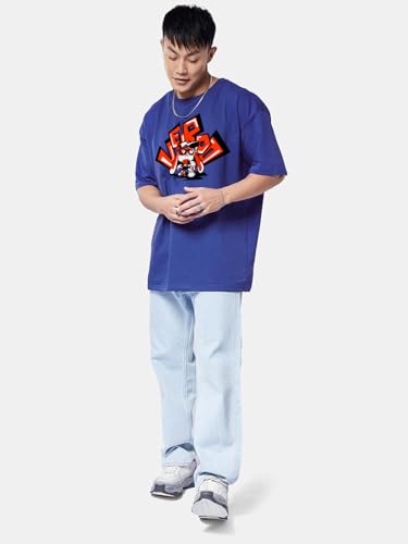 Image of Veirdo Pure Cotton Half Sleeve Round Neck Oversized Fit Graphic Print Royal Blue, Lilac & White T-Shirt Men /Boys (Available in from S to 2XL)