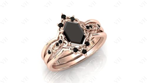 Vintage 1.5 CT Dutch marquise Shaped Black Onyx Engagement Ring Set 14k Gold Black Onyx 3 pcs Wedding Ring Set For Women Art Deco Bridal Anniversary Ring Set Promise Ring Perfact for Gifts3