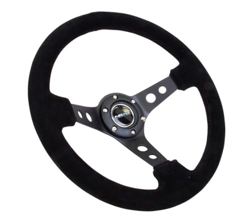 Image of NRG Innovations NRG-RST-006-S Reinforced Steering Wheel 350mm Sport Steering Wheel (3 inch Deep), Black Spoke Suede Black Stitch