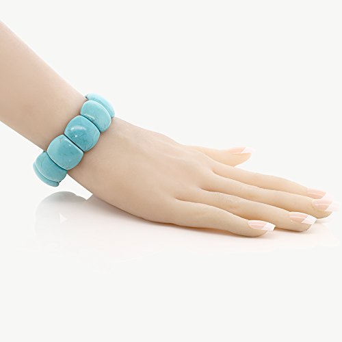 Gem Stone King 7.5 Inch Simulated Turquoise Howlite Beads Stretch Bangle Bracelet For Women 20MM2