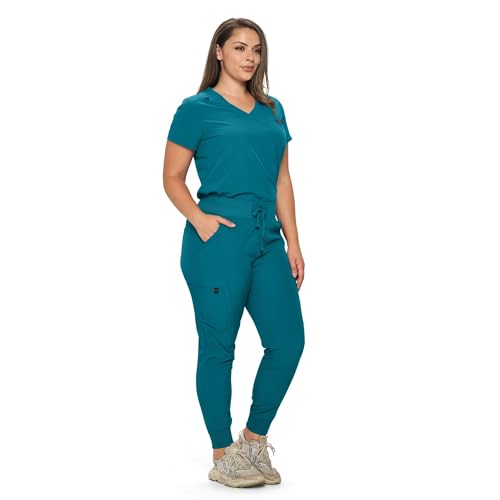 Image of Monarch Uniforms Slim Fit Stretchy Scrubs Women's Jogger Scrub Set Slim Jogger Scrubs with Tuck-In Top for Women