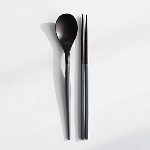 Chopsticks Reusable Korea traditional Spoon and Chopsticks Set, 2 Pair lacquer wooden Chopsticks Spoon (charcoal) - Image 3