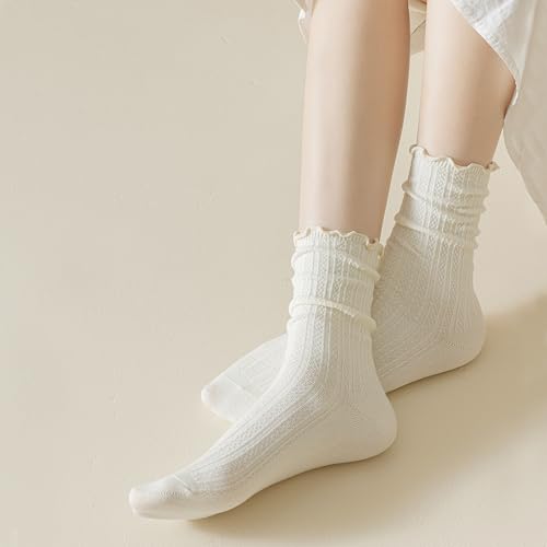 Mcool Mary Women's Ruffle Ankle Socks, Breathable Cotton Knit Retro Crew Frilly Socks for Women (6 Pack)4