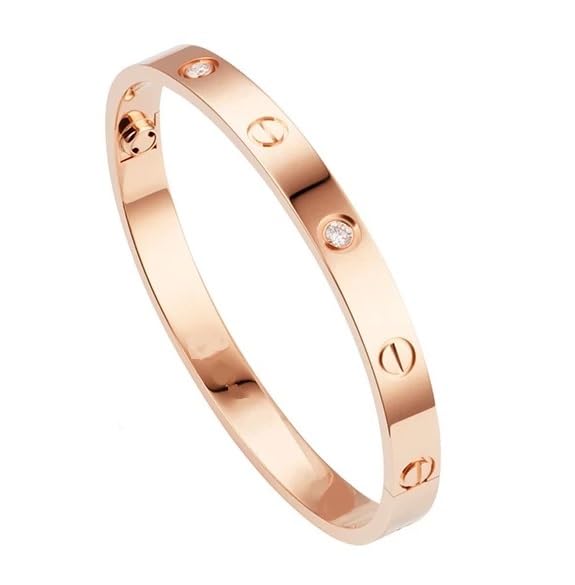 (Rose-Gold Color) 6cm Diameter Diamond/Nug Stone Studded Valentine's Day Special Plain Openable Lock Friendship Hand Cuff Wrist Kada Bangle Couple C@rtier Kada Bracelet-image-42