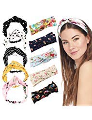 FOLAI10 Pieces Women Head Band,Girls Headwraps Hair Bands, Boho Headbands for Women,Bohemian Floral Style, Vintage Flower Printed Elastic Head Wrap Twisted Hair Accessories…