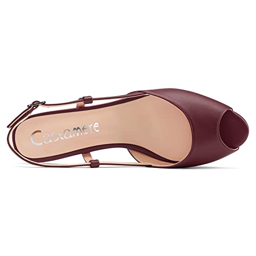 Castamere Women Low Kitten Heel Peep Open Toe Slip-On Slingback Sandals Casual Dress 1.2 Inches Heels Wine Red 9.5 M Us #TOP3