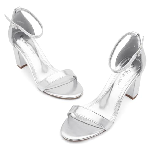 Image of Shoe Land Low Chunky Heels for Women Open Toe Ankle Strap Block Heel Sandals 3 Inch Dressy Heels for Wedding Party Date Night