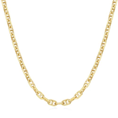 FANCIME 'Sunlit Grace' Gold Plated Sterling Silver Classic Link Chain Necklace Fine Jewelry Gift for Women and Men, Width: 3-3.5MM, Length: 18-20 Inches