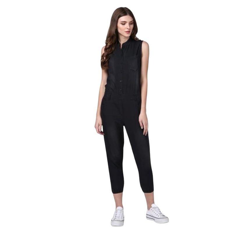 Tomar CreationWomen's Denim Solid Sleeveless Jumpsuit (Black, XL)-PID61786-picture-17