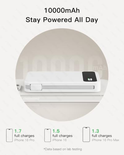 Image of Magnetic Power Bank, 10,000mAh Wireless Portable Charger for Mag-Safe 15W Fast Charging, Battery Pack with USB-C Cable 20W in /Out for iPhone Air /17 /16 /15 /14 /13 /12 /Plus /Pro /Pro Max, AirPods & More