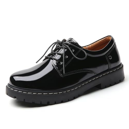 Image of Women Oxford Shoes Plain Toe Lace Up Non-Slip Platform Dress Shoes