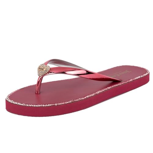 Juicy Couture Women's Flip Flops with Heart Charm – Lightweight Beach Sandals, Casual Shower & Pool Slides, Selfless Size 10 Burgundy